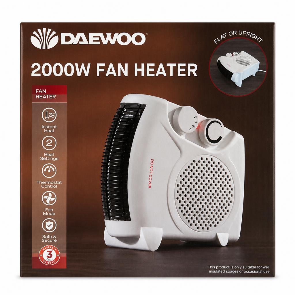 Daewoo 2000W fan heater with instant heat and two settings