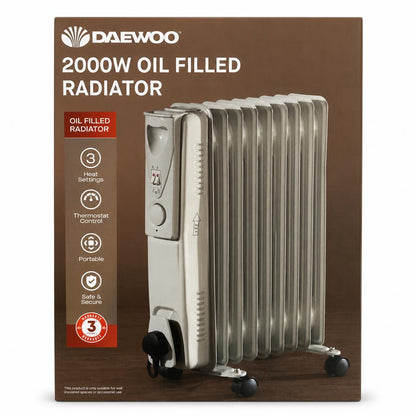 Daewoo 2000W Oil Filled Radiator front packaging