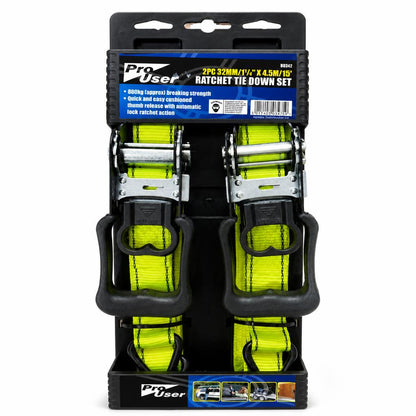 Pro User 2PC Ratchet Tie Down Set packaging front view