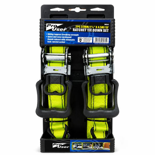 Pro User 2PC Ratchet Tie Down Set packaging front view