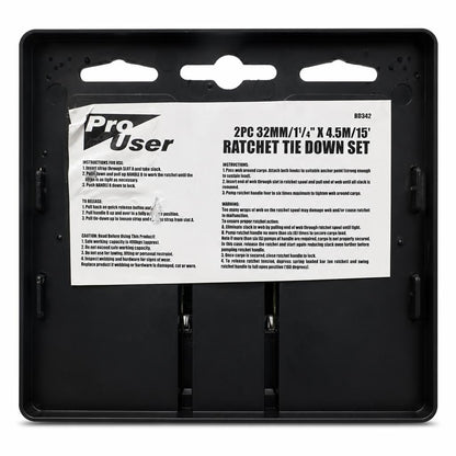 Pro User 2PC Ratchet Tie Down Set packaging back view