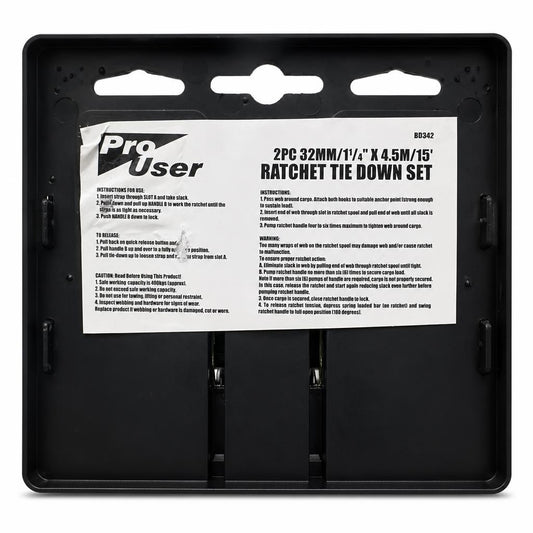 Pro User 2PC Ratchet Tie Down Set packaging back view