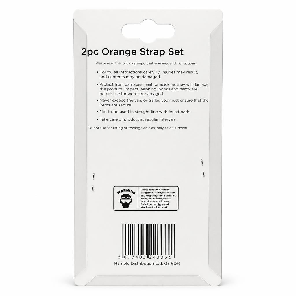 Back of Blackspur 2pc Orange Strap Set packaging with instructions