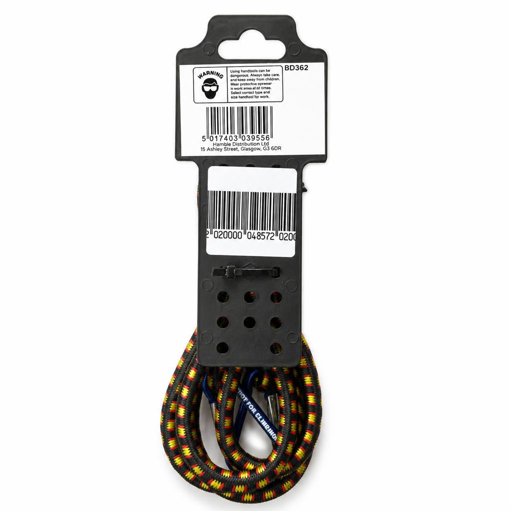 Back of Blackspur Bungee Strap packaging with safety warning