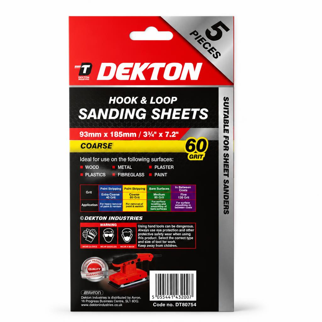 Back of Dekton Sanding Sheets packaging showing specifications