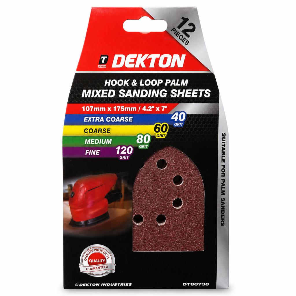 Dekton Hook & Loop Palm Mixed Sanding Sheets packaging front view