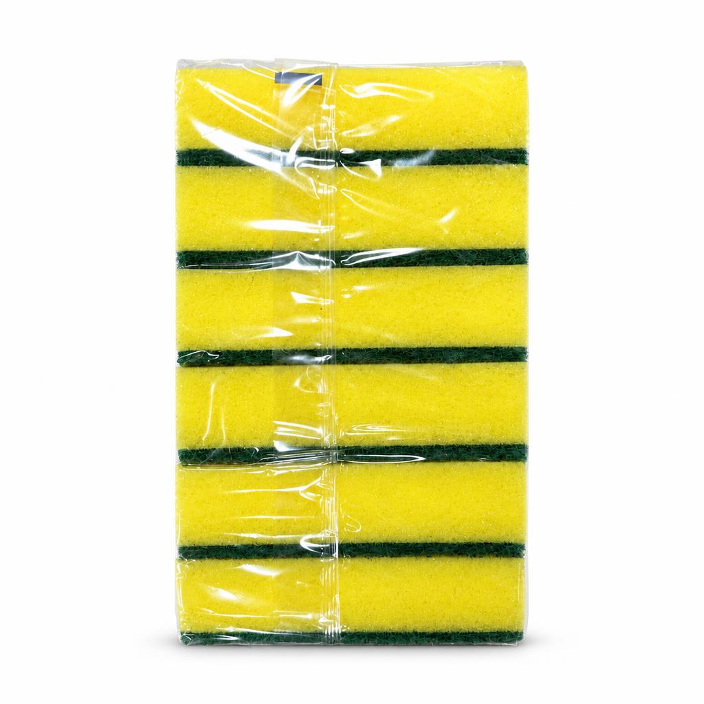Set of yellow cleaning sponges packaged together