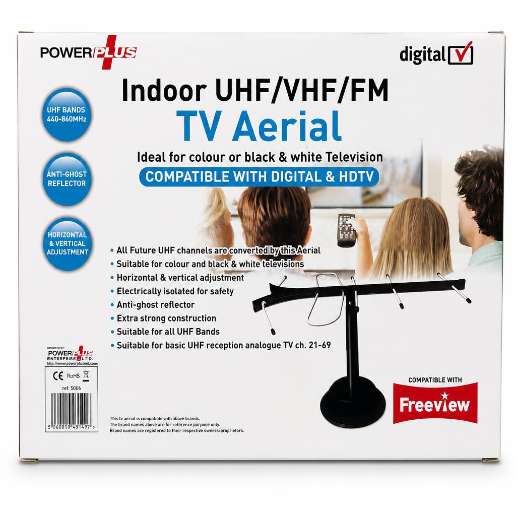 Powerplus Indoor UHF/VHF/FM TV Aerial packaging back