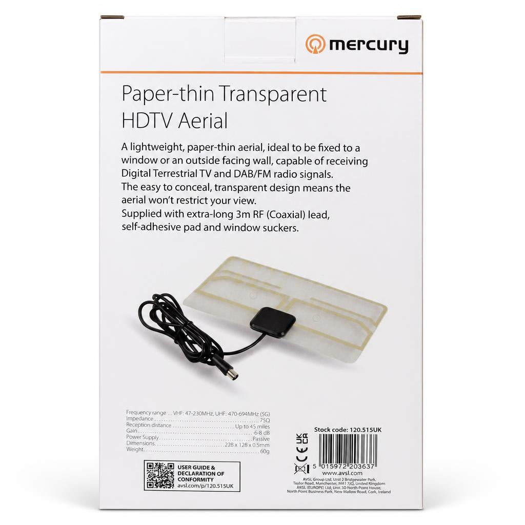 Mercury Paper-thin Transparent HDTV Aerial Back Packaging