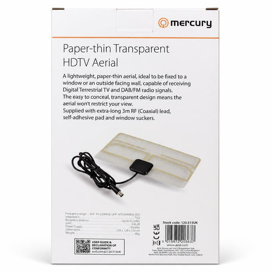 Mercury Paper-thin Transparent HDTV Aerial Back Packaging