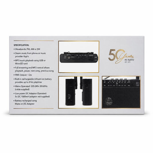 Lloytron AM/FM/SW Rechargeable Radio packaging back view