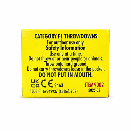 Safety information and barcode on Cube Fireworks Fun Throw Downs