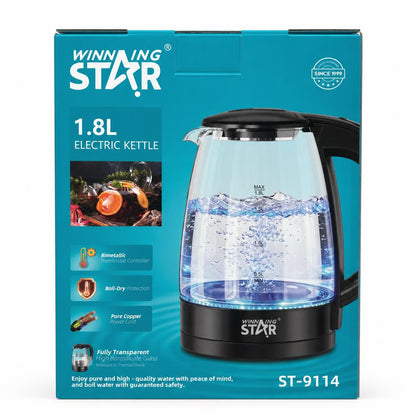 Winning Star 1.8L Electric Kettle Packaging Back with Features