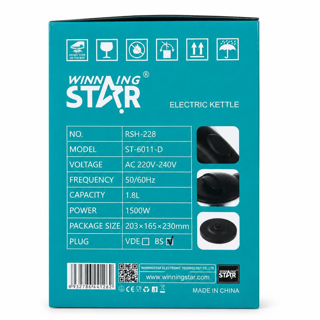 Winning Star 1.8L Electric Kettle packaging back
