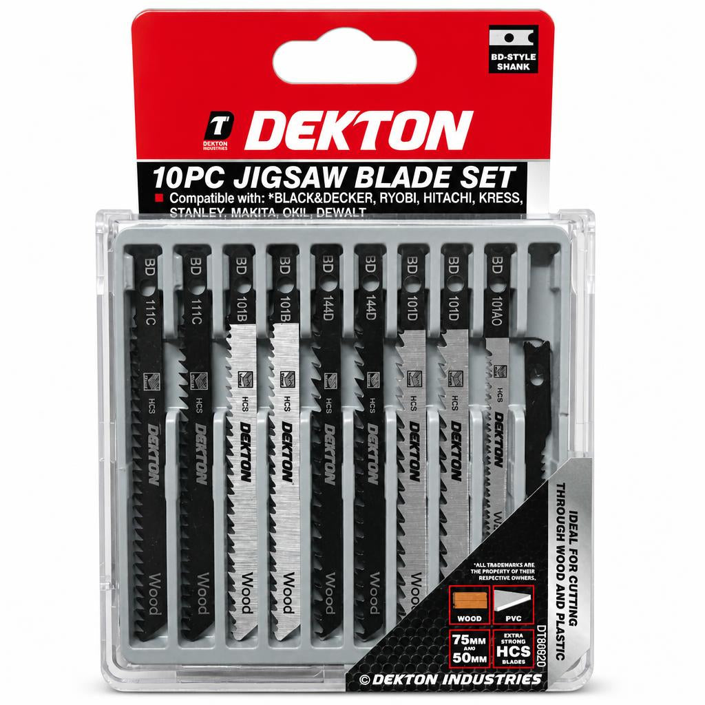 Dekton 10-piece jigsaw blade set packaging