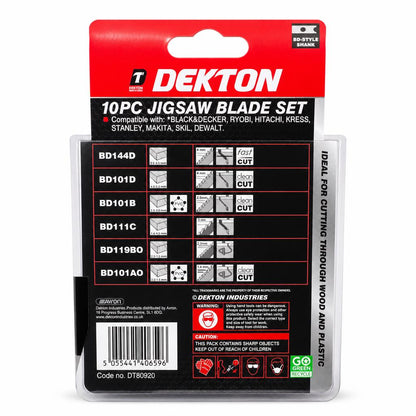 Back of Dekton jigsaw blade set packaging