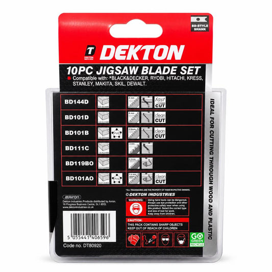 Back of Dekton jigsaw blade set packaging