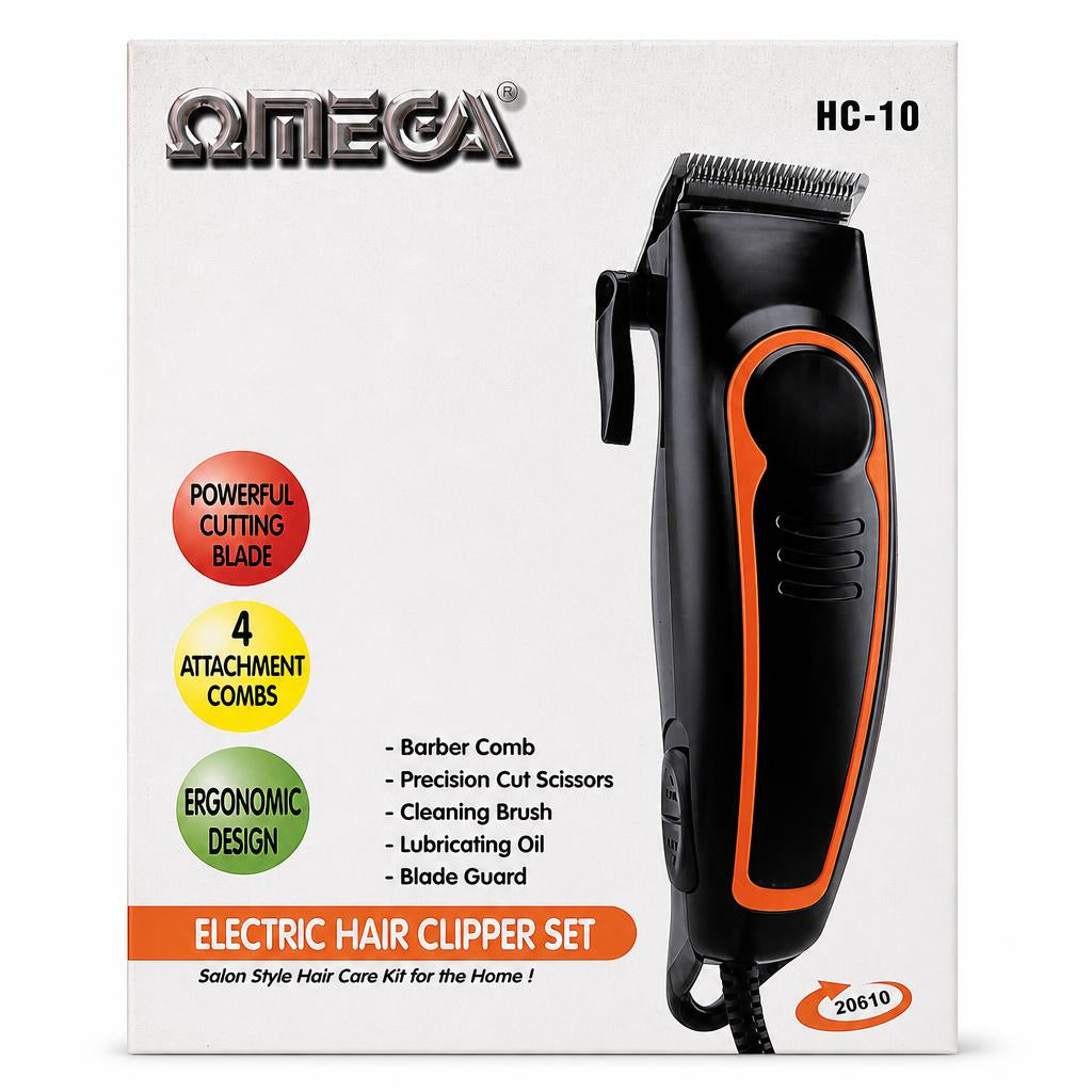 Omega HC-10 Electric Hair Clipper Set packaging front view