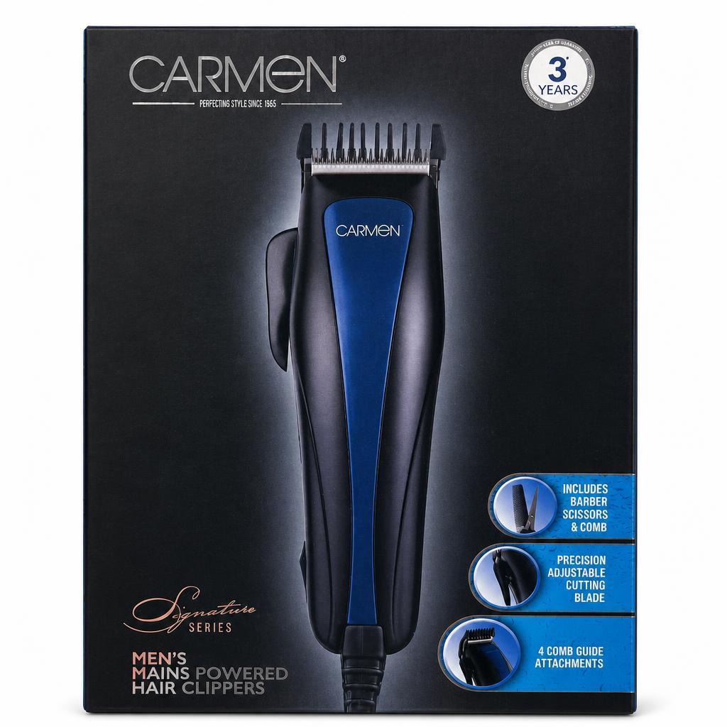Carmen Men's Mains Powered Hair Clippers packaging front