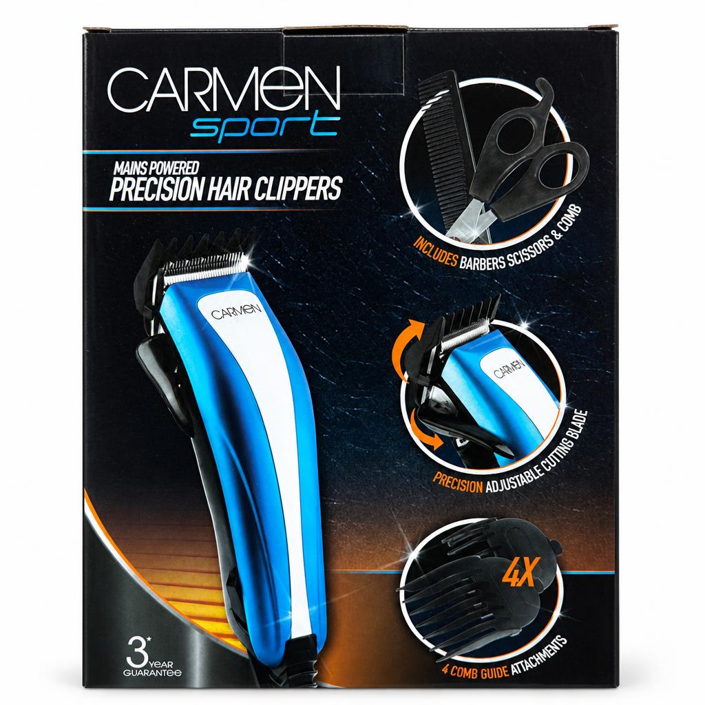 Carmen Sport Mains Powered Precision Hair Clippers packaging