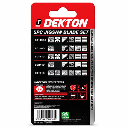 Dekton 5pc Jigsaw Blade Set packaging back view