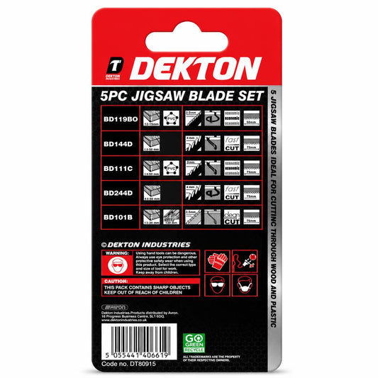 Dekton 5pc Jigsaw Blade Set packaging back view