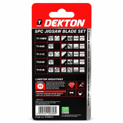 Dekton 5pc Jigsaw Blade Set packaging back