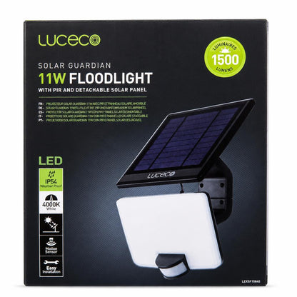 Front view of Luceco Solar Guardian 11W Floodlight packaging