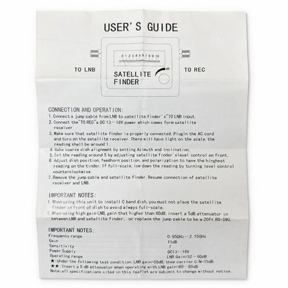 User's guide for satellite finder with instructions