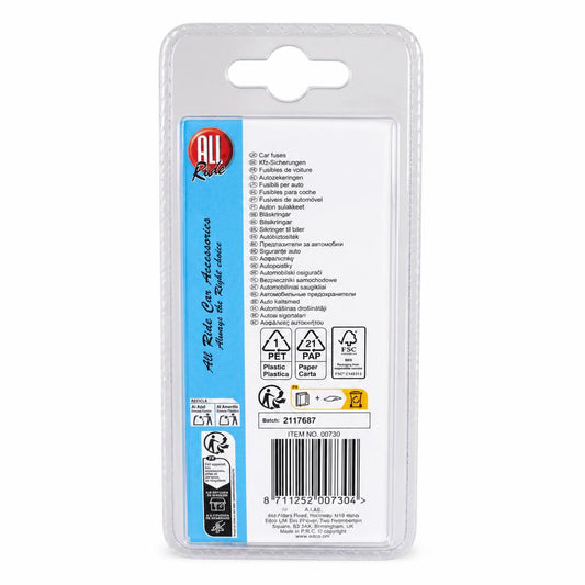 Back packaging of All Ride car fuses