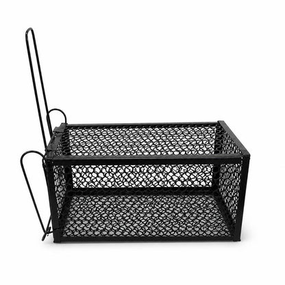 Black metal rat cage trap with closed gate