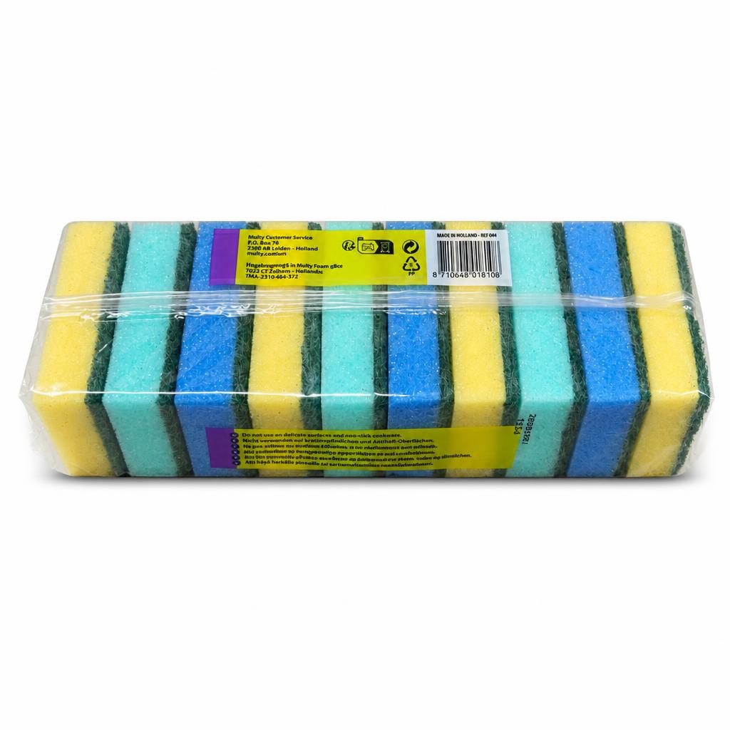 Back view of Multy sponge scourers with barcode and instructions