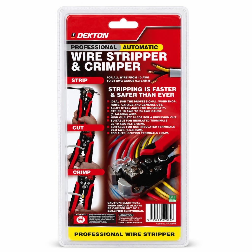 Dekton Professional Automatic Wire Stripper & Crimper packaging back