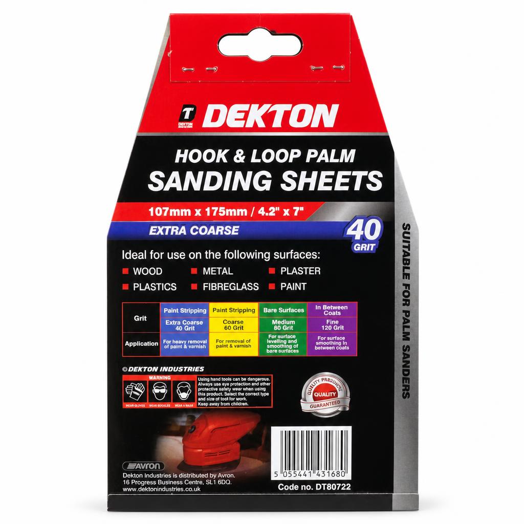 Dekton Hook & Loop Palm Sanding Sheets back packaging