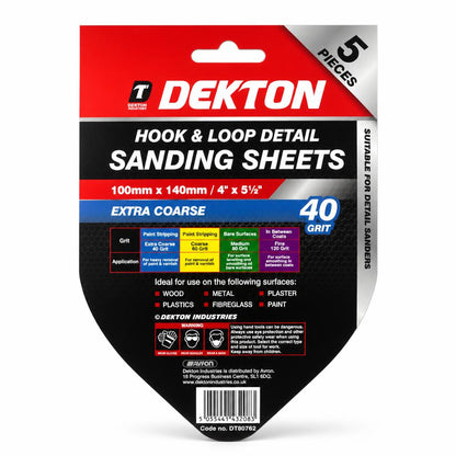 Dekton Hook & Loop 40 Grit Sanding Sheets packaging back view