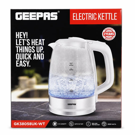 Geepas Electric Kettle 1.7L Glass GK38058UK-WT