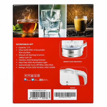 Geepas Electric Kettle GK38058UK-WT packaging back view