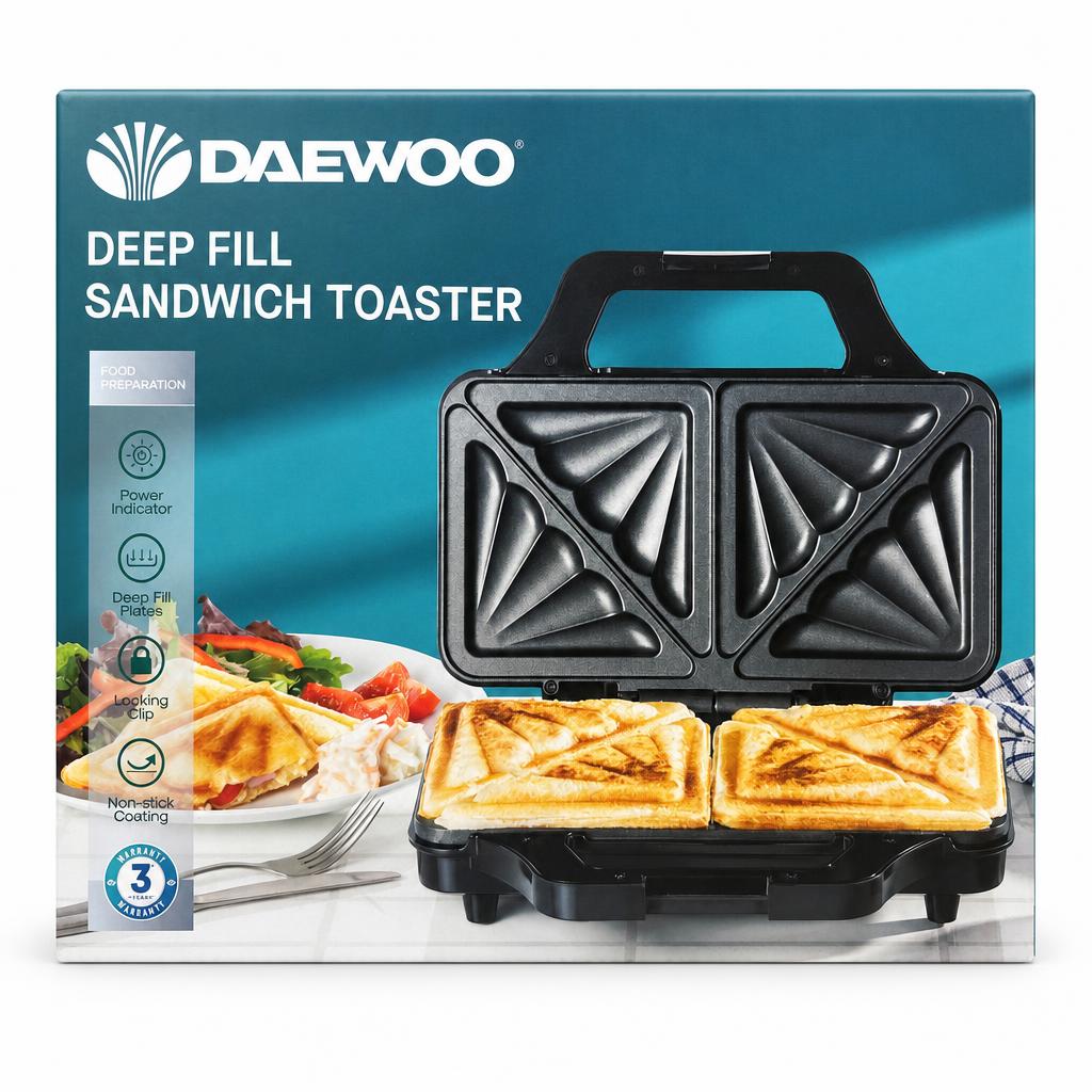 Daewoo Deep Fill Sandwich Toaster packaging