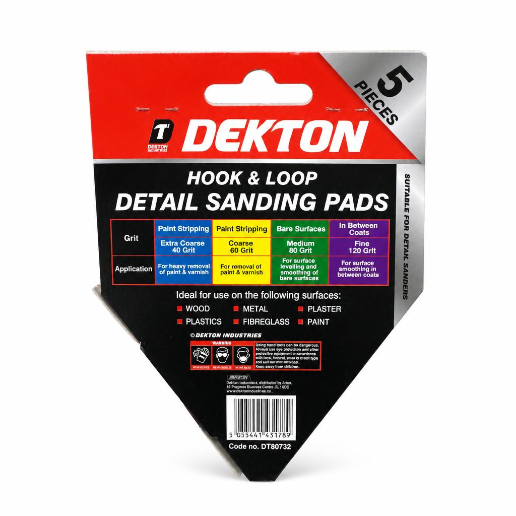 Back view of Dekton Hook & Loop Detail Sanding Pads packaging