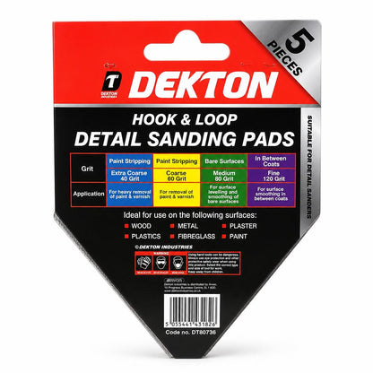 Back view of Dekton Hook & Loop Detail Sanding Pads packaging