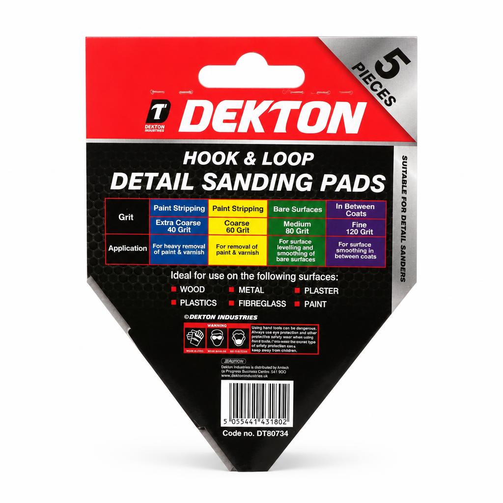 Dekton Hook & Loop Detail Sanding Pads packaging back