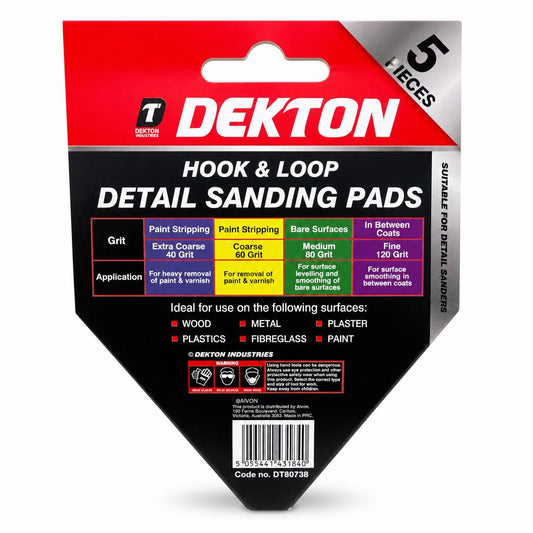Dekton Hook & Loop Detail Sanding Pads packaging back view