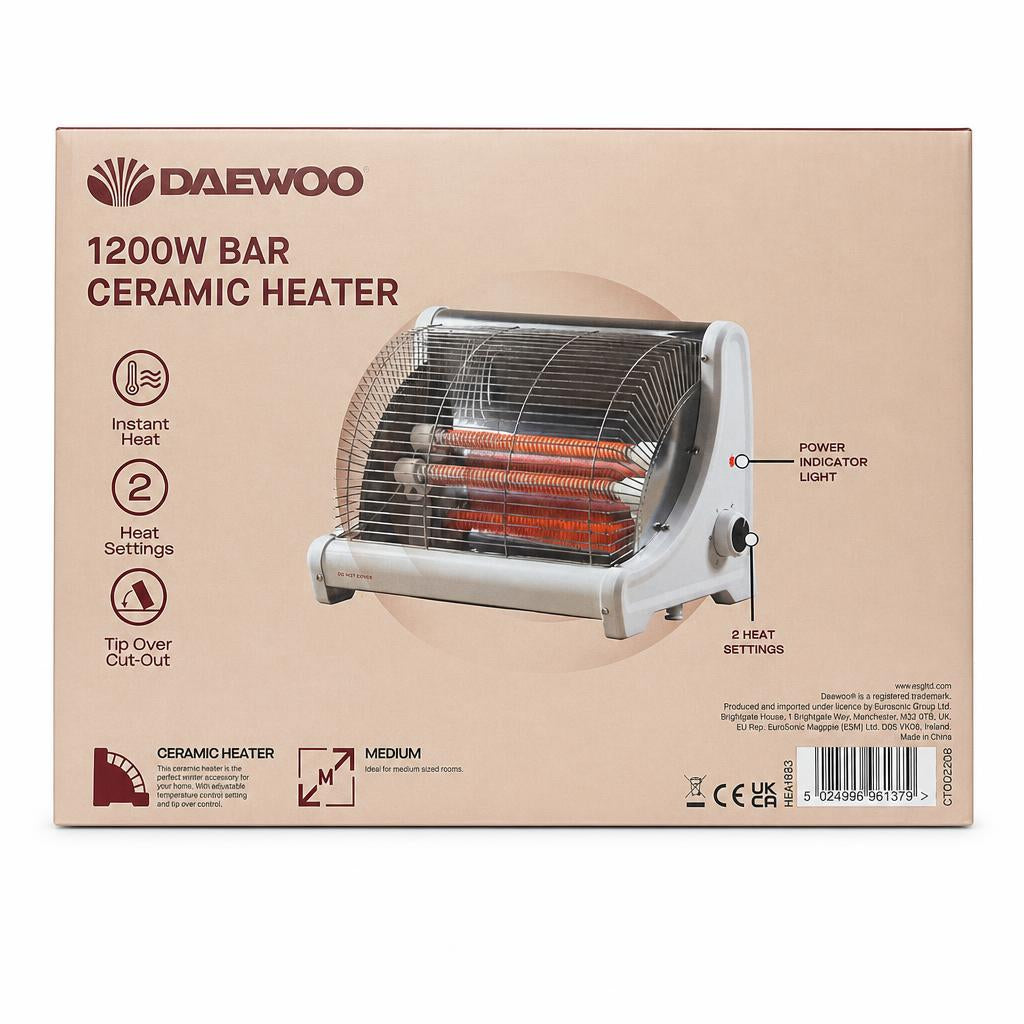 Daewoo 1200W Ceramic Heater back packaging
