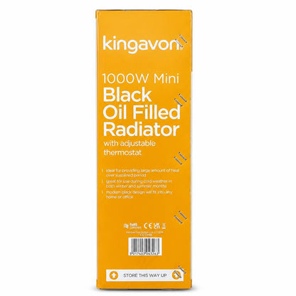 Kingavon 1000W Mini Black Oil Filled Radiator packaging side