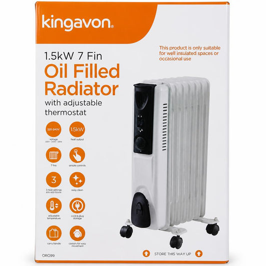 Front view of Kingavon oil filled radiator packaging