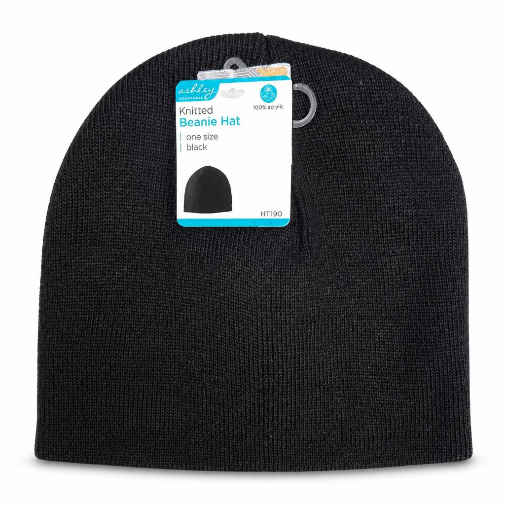 Front view of Ashley Knitted Beanie Hat with label