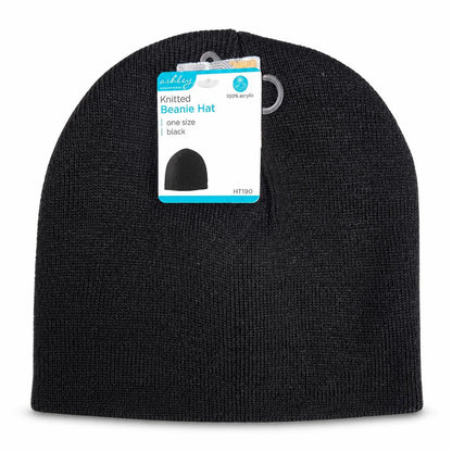 Front view of Ashley Knitted Beanie Hat with label