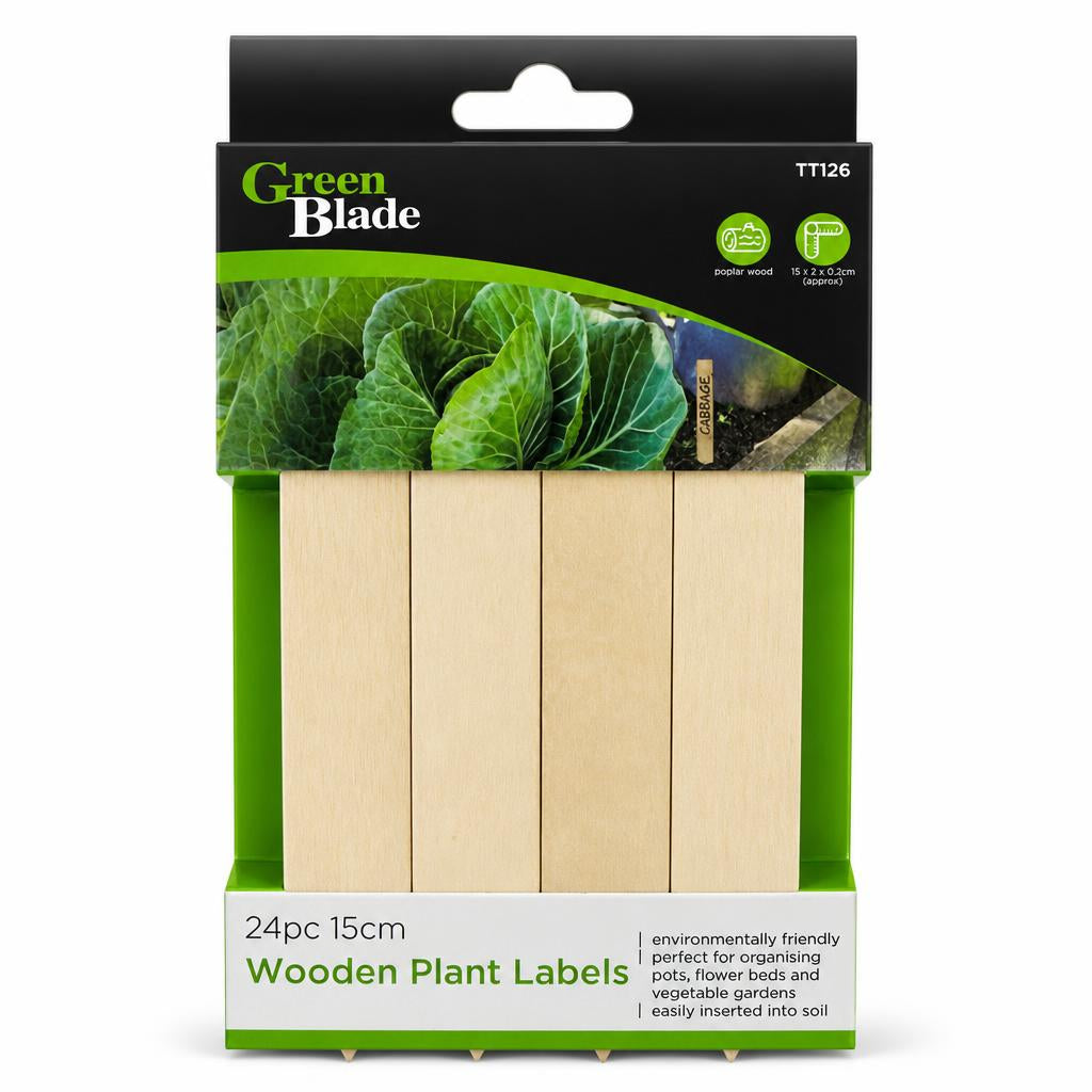 Front packaging of Green Blade Wooden Plant Labels