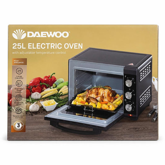 Daewoo 25L Electric Oven with Adjustable Temperature Control Packaging