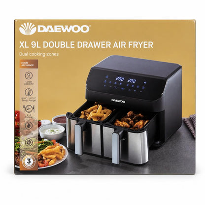 Daewoo XL 9L Double Drawer Air Fryer packaging front view